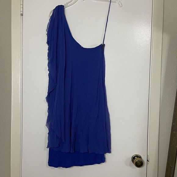 ALICE + OLIVIA Blue Silk chiffon one shoulder mini dress size US Large - Picture 1 of 6